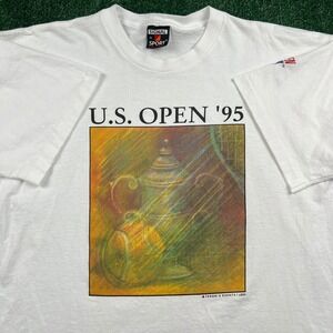 VTG Signal Sport U.S. Open '95 T-Shirt Men's XL White Cotton Tennis Graphic 90s